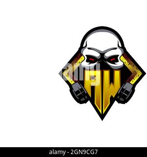 Initial AW logo design, Initial AW logo design with Gas Mask Style, Logo for game, esport, community or business. Stock Vector