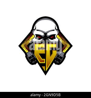 EJ Logo monogram with Skull Shape designs template vector icon modern Stock Vector