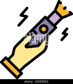 Stop violence stun gun icon. Outline stop violence stun gun vector icon color flat isolated Stock Vector