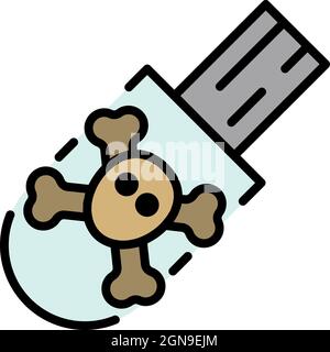 Hacker usb flash icon. Outline hacker usb flash vector icon color flat isolated Stock Vector