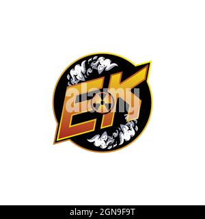 EK Logo Monogram Gaming with Gas Shape designs template vector icon modern Stock Vector