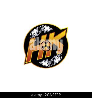 HK Logo Monogram Gaming with Gas Shape designs template vector icon modern Stock Vector