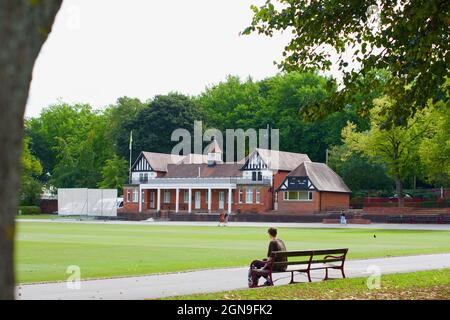 Cricket Pavilion at Queens Park, Queen's Park is a county cricket ground in Chesterfield, Derbyshire. Photo captured in September 2021 Stock Photo