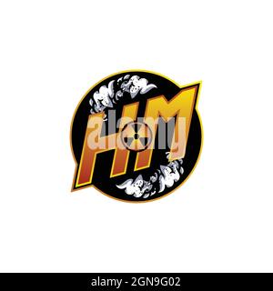 HM Logo Monogram Gaming with Gas Shape designs template vector icon modern Stock Vector