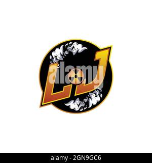 LJ Logo Monogram Gaming with Gas Shape designs template vector icon modern Stock Vector