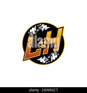 LH Logo Monogram Gaming with Gas Shape designs template vector icon modern Stock Vector