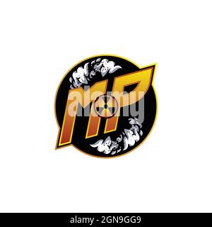 MP Logo Monogram Gaming with Gas Shape designs template vector icon modern Stock Vector