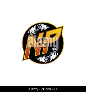NP Logo Monogram Gaming with Gas Shape designs template vector icon modern Stock Vector
