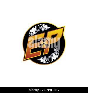 EP Logo Monogram Gaming with Gas Shape designs template vector icon modern Stock Vector