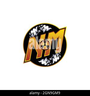 NM Logo Monogram Gaming with Gas Shape designs template vector icon modern Stock Vector