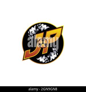JP Logo Monogram Gaming with Gas Shape designs template vector icon modern Stock Vector
