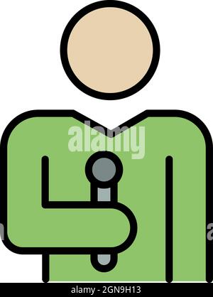 Man with a microphone icon. Outline man with a microphone vector icon color flat isolated Stock Vector