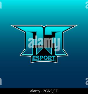 PF Logo ESport Gaming Initial with Blue Light Color design vector template Stock Vector