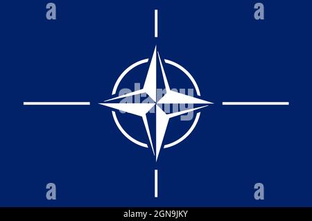 Minsk, Belarus - May, 2021: Top view of NATO flag no flagpole. Plane design, layout. Flag background Stock Photo