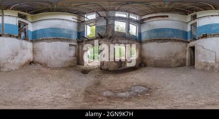 360 hdri panorama in abandoned empty concrete room or unfinished three-storey building with sawn down ceilings and partitions in full seamless spheric Stock Photo