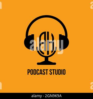 AH Monogram Logo Letter Headphone and Microphone shape style vector, Podcast Studio Logo Stock Vector