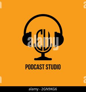 CU Monogram Logo Letter Headphone and Microphone shape style vector, Podcast Studio Logo Stock Vector