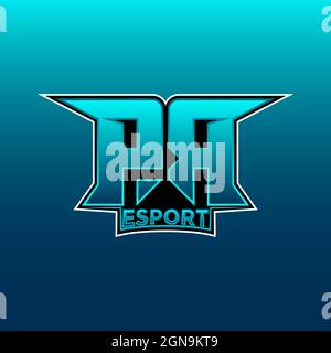 PR Logo ESport Gaming Initial with Blue Light Color design vector template Stock Vector