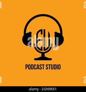 EU Monogram Logo Letter Headphone and Microphone shape style vector, Podcast Studio Logo Stock Vector