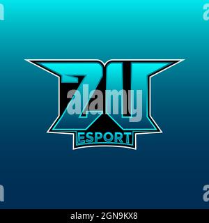 ZU Logo ESport Gaming Initial with Blue Light Color design vector template Stock Vector