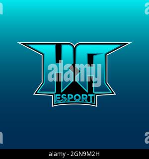 KR Logo ESport Gaming Initial with Blue Light Color design vector template Stock Vector