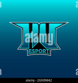 KU Logo ESport Gaming Initial with Blue Light Color design vector templateKV Logo ESport Gaming Initial with Blue Light Color design vector template Stock Vector