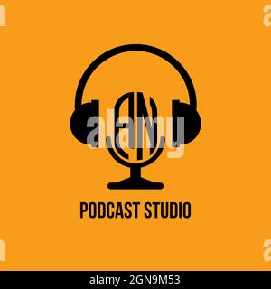 AN Monogram Logo Letter Headphone and Microphone shape style vector, Podcast Studio Logo Stock Vector
