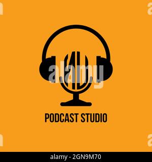 NU Monogram Logo Letter Headphone and Microphone shape style vector, Podcast Studio Logo Stock Vector