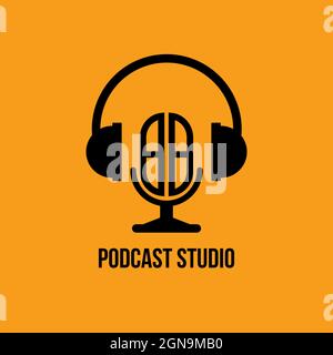 BB Monogram Logo Letter Headphone and Microphone shape style vector, Podcast Studio Logo Stock Vector