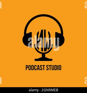 NW Monogram Logo Letter Headphone and Microphone shape style vector, Podcast Studio Logo Stock Vector