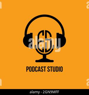 ES Monogram Logo Letter Headphone and Microphone shape style vector, Podcast Studio Logo Stock Vector