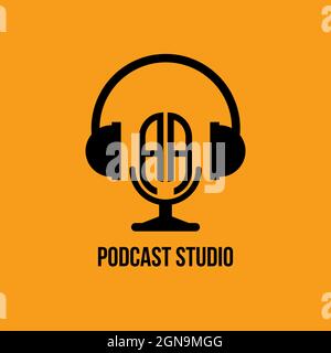 AA Monogram Logo Letter Headphone and Microphone shape style vector, Podcast Studio Logo Stock Vector