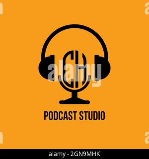 CH Monogram Logo Letter Headphone and Microphone shape style vector, Podcast Studio Logo Stock Vector