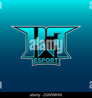 KF Logo ESport Gaming Initial with Blue Light Color design vector template Stock Vector