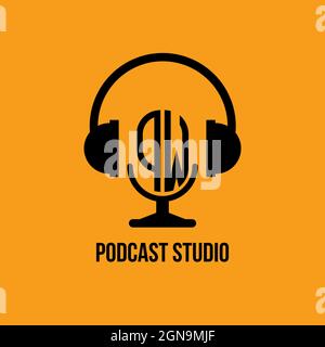 PW Monogram Logo Letter Headphone and Microphone shape style vector, Podcast Studio Logo Stock Vector