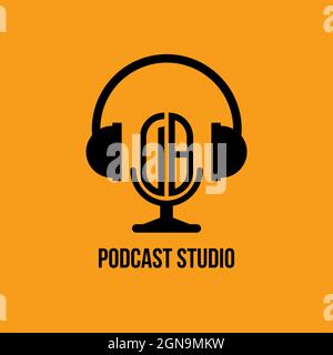 DB Monogram Logo Letter Headphone and Microphone shape style vector, Podcast Studio Logo Stock Vector