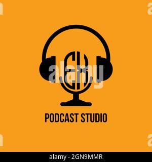 EX Monogram Logo Letter Headphone and Microphone shape style vector, Podcast Studio Logo Stock Vector