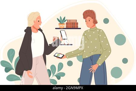 Characters using mobile payment system with scan qr code. Vector illustration Stock Vector