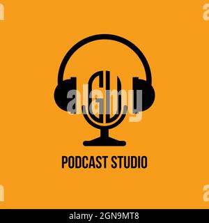 GU Monogram Logo Letter Headphone and Microphone shape style vector, Podcast Studio Logo Stock Vector