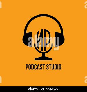 NP Monogram Logo Letter Headphone and Microphone shape style vector, Podcast Studio Logo Stock Vector