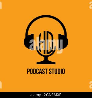 HQ Monogram Logo Letter Headphone and Microphone shape style vector, Podcast Studio Logo Stock Vector