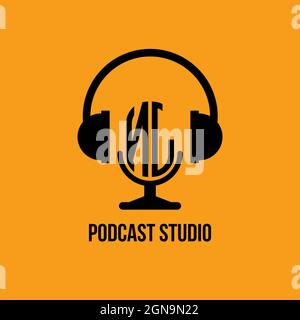 NJ Monogram Logo Letter Headphone and Microphone shape style vector, Podcast Studio Logo Stock Vector