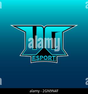 UD Logo ESport Gaming Initial with Blue Light Color design vector template Stock Vector