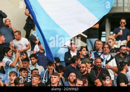 TURIN, ITALY. 23 SEPTEMBER 2021. Fans of SS Lazio during the Serie A match between Torino FC and SS Lazio BC on 23 September 2021 at Olympic Grande Torino Stadium. Credit: Massimiliano Ferraro/Medialys Images/Alamy Live News Stock Photo