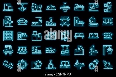Serial production icons set outline vector. Industrial batch. Mass machinery Stock Vector