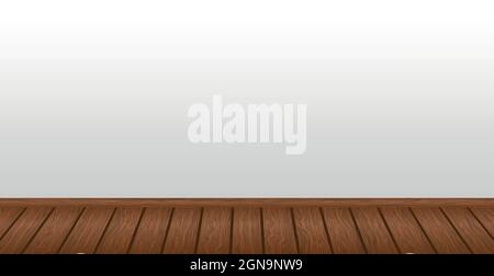 Realistic dark wooden floor and white wall, background for presentation - Vector illustration Stock Vector