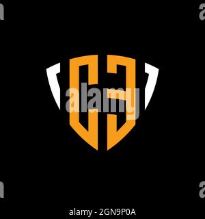 CE logo with shield white orange shape design template isolated on black background Stock Vector