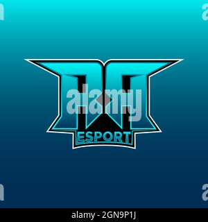RR Logo ESport Gaming Initial with Blue Light Color design vector template Stock Vector