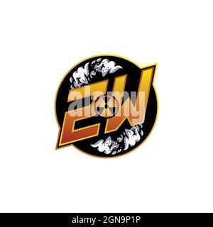 ZW Logo Monogram Gaming with Gas Shape designs template vector icon modern Stock Vector