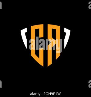 CR logo with shield white orange shape design template isolated on black background Stock Vector